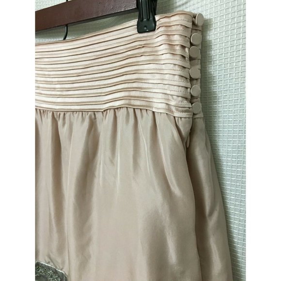 Marciano Mini Silk Skirt Size Medium Blush Color Pleated Waistband Sequin Hem - Picture 4 of 7